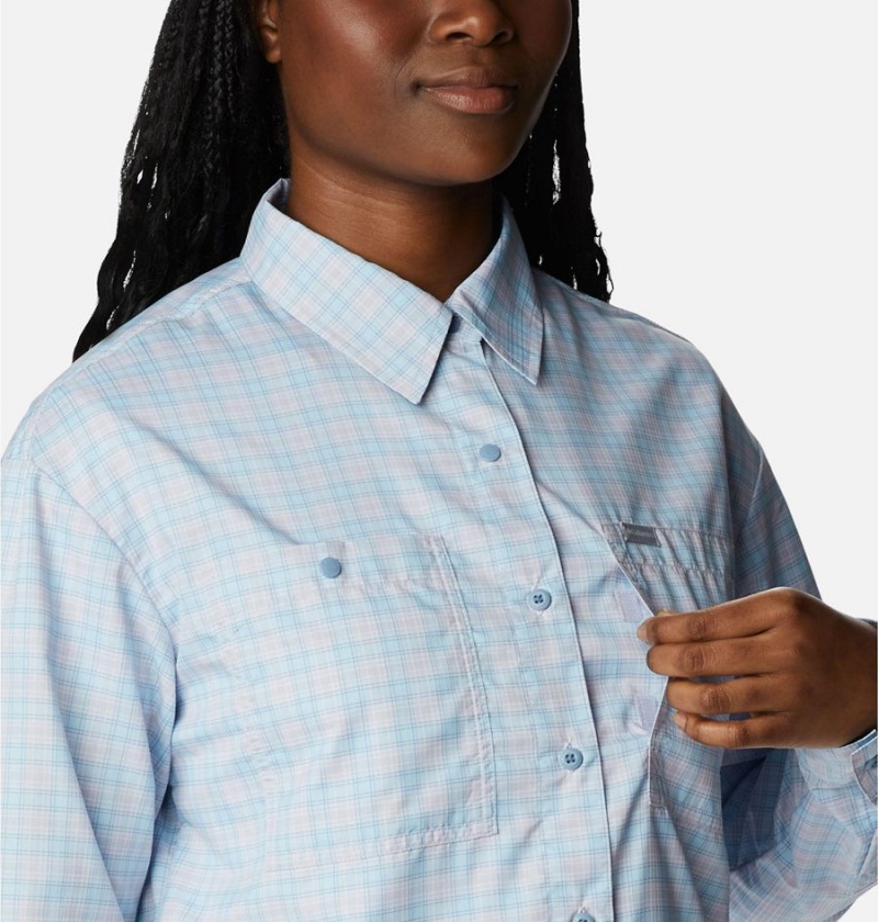 Blue Women's Columbia Silver Ridge Utility Patterned Long Sleeve Shirt | DINKF-0864