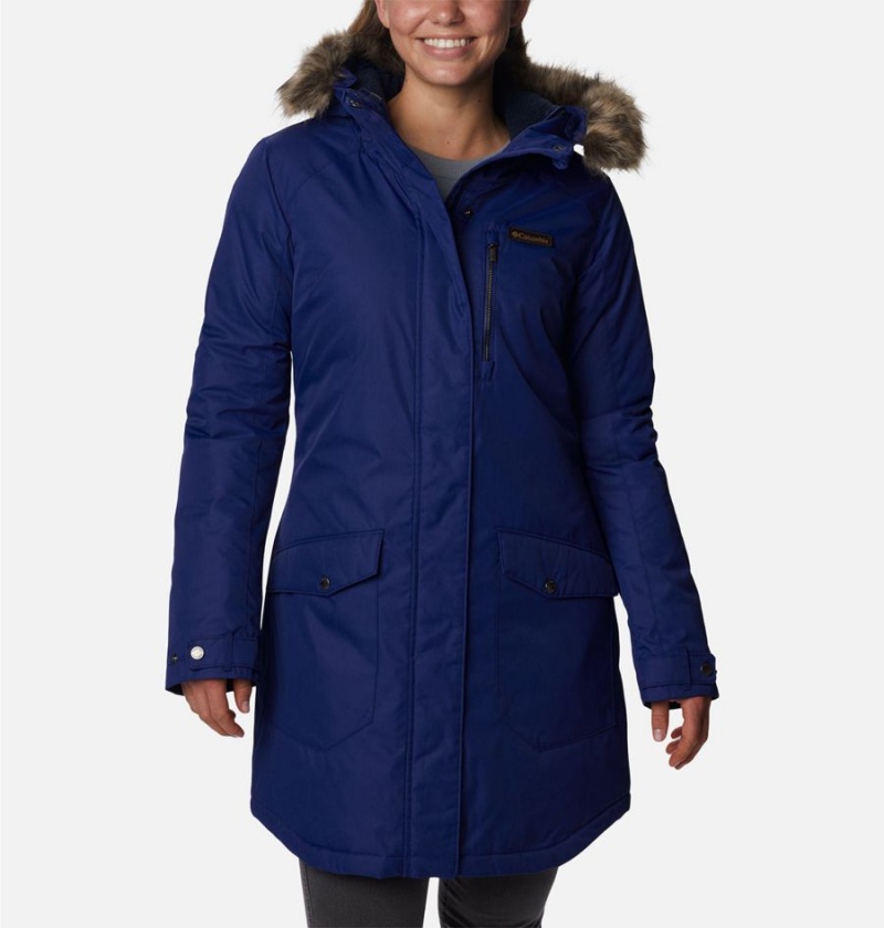 Blue Women\'s Columbia Suttle Mountain Long Insulated Coats | QJUAV-6135