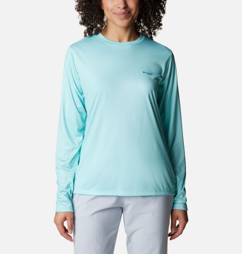 Blue Women's Columbia Tidal PFG Fish Flag Long Sleeve T-Shirt | OBNIJ-8746