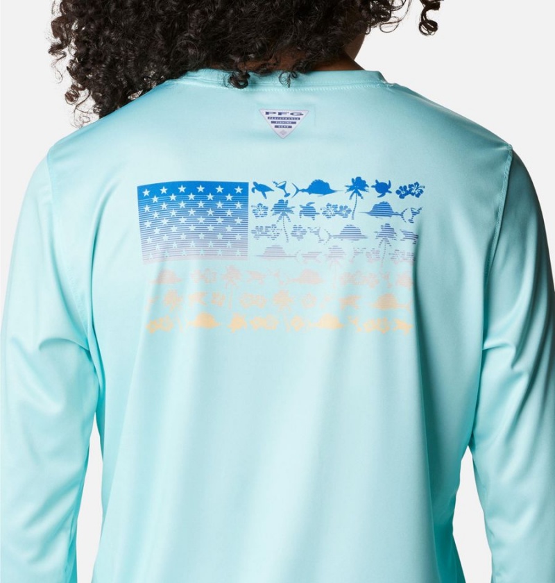 Blue Women's Columbia Tidal PFG Fish Flag Long Sleeve T-Shirt | OBNIJ-8746