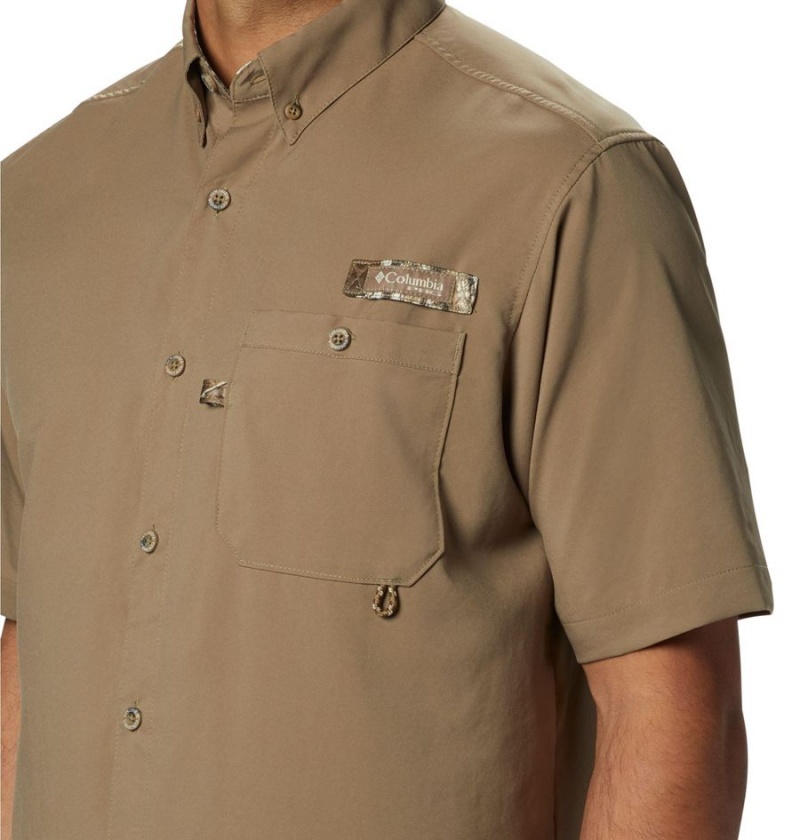 Brown Men's Columbia PHG Bucktail Short Sleeve Woven Shirt | HYAZO-4598