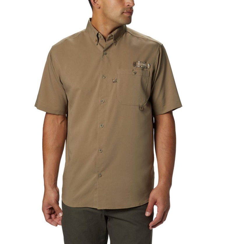 Brown Men\'s Columbia PHG Bucktail Short Sleeve Woven Shirt | HYAZO-4598