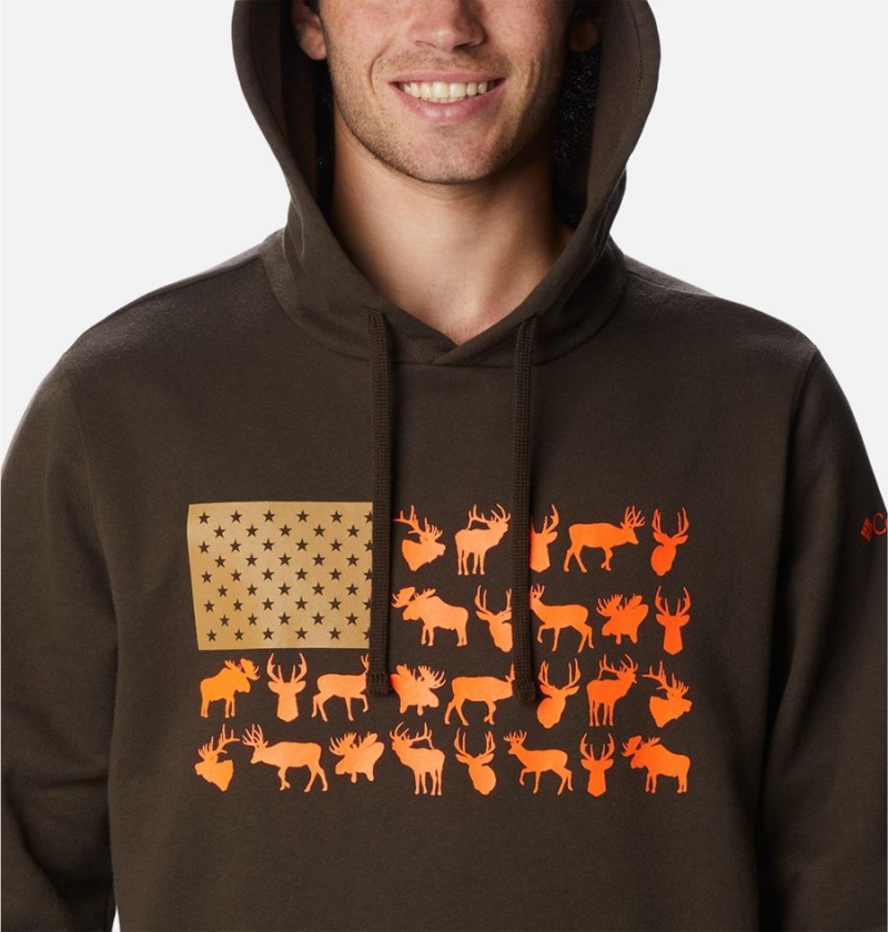 Brown Men's Columbia PHG Game Flag II Hoodie | NMDCP-7049