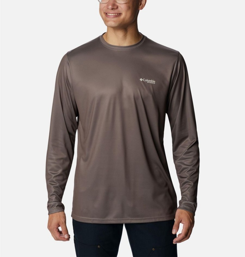 Brown Men's Columbia PHG Terminal Shot Game Flag Long Sleeve T-Shirt | NLXDG-8039