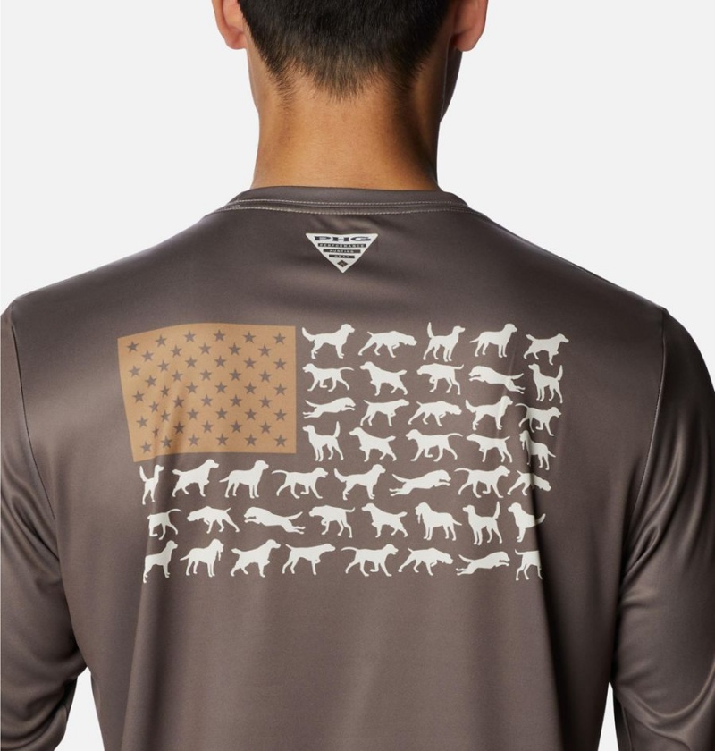 Brown Men's Columbia PHG Terminal Shot Game Flag Long Sleeve T-Shirt | NLXDG-8039