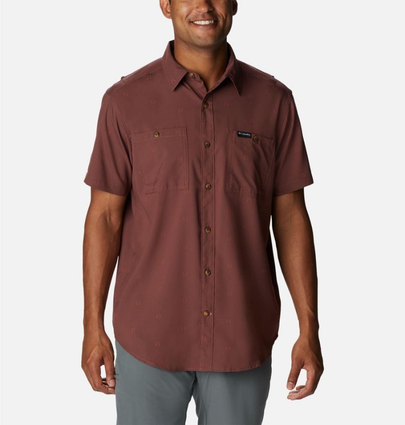 Brown Men\'s Columbia Utilizer Printed Woven Short Sleeve Shirt | SOUQW-8493