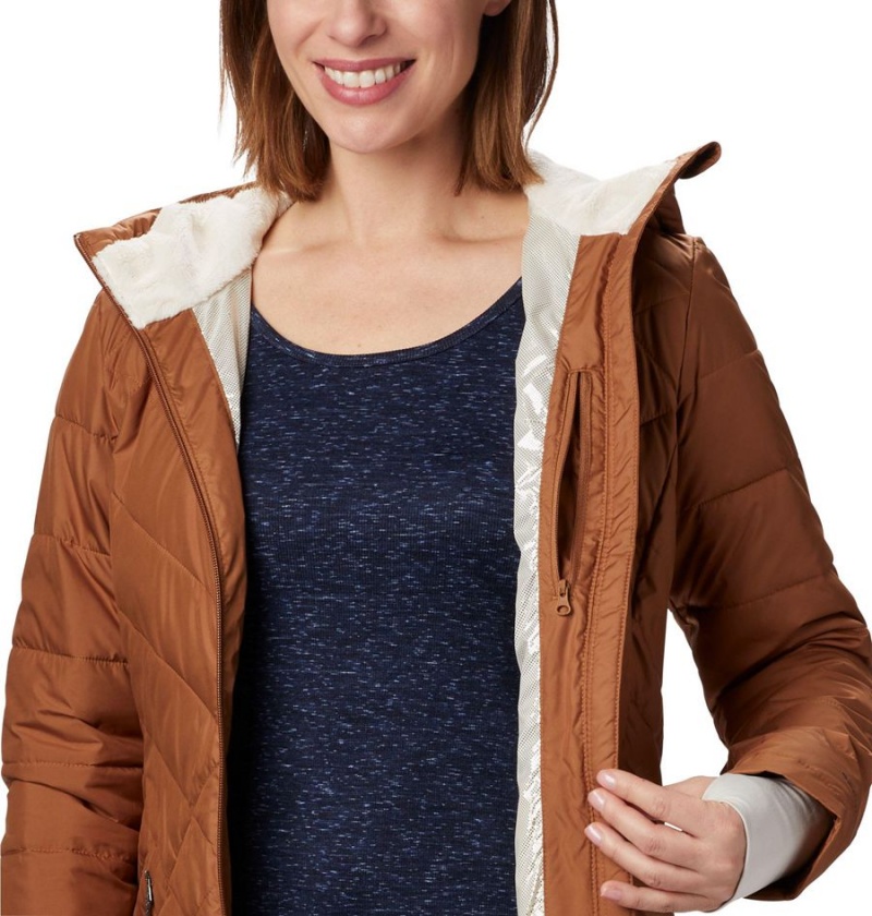 Brown Women's Columbia Heavenly Long Hooded Puffer Jacket | XYWJM-4675