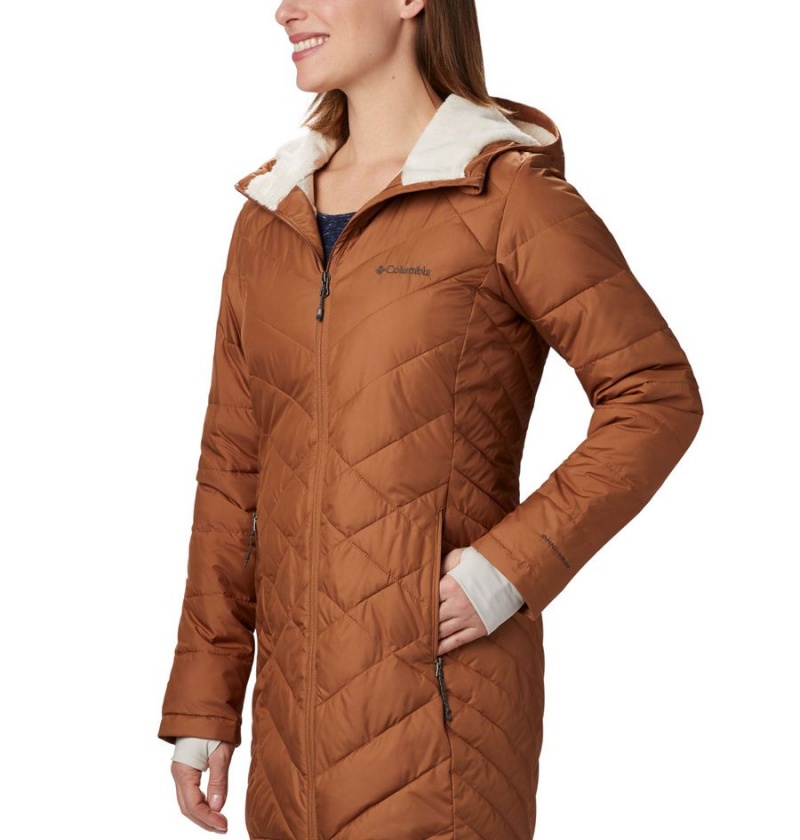 Brown Women's Columbia Heavenly Long Hooded Puffer Jacket | XYWJM-4675