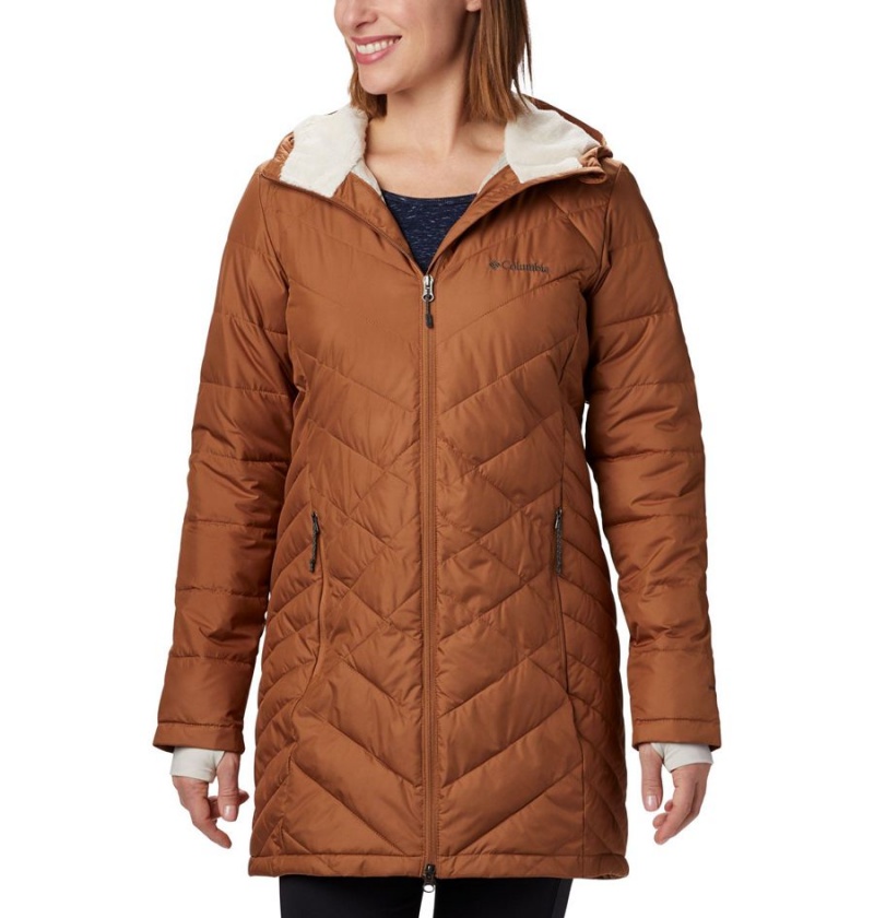 Brown Women\'s Columbia Heavenly Long Hooded Puffer Jacket | XYWJM-4675