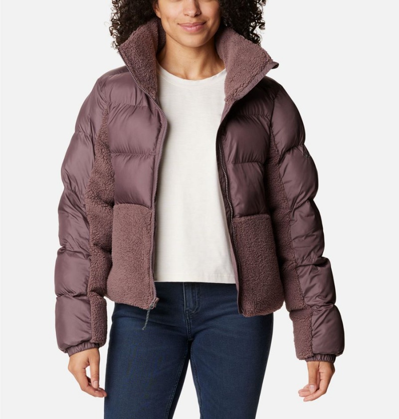 Brown Women's Columbia Leadbetter Point Sherpa Hybrid Puffer Jacket | MIADN-7341