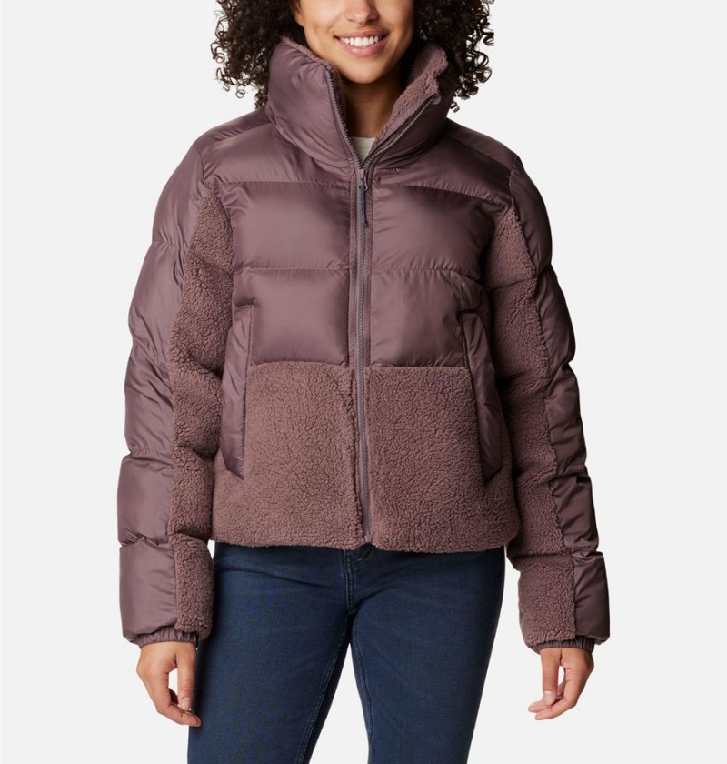 Brown Women\'s Columbia Leadbetter Point Sherpa Hybrid Puffer Jacket | MIADN-7341