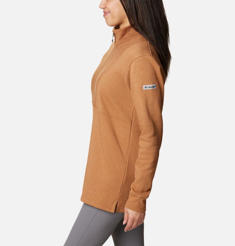 Brown Women's Columbia Lodge Quilted Quarter Zip Tunic Pullover | XBNVK-4652