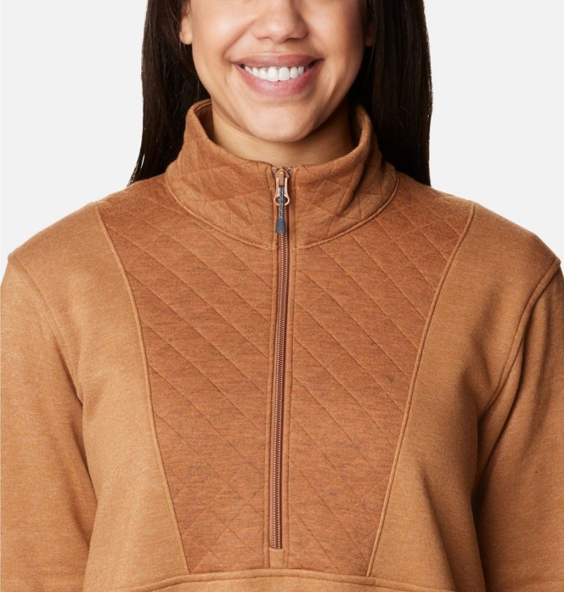 Brown Women's Columbia Lodge Quilted Quarter Zip Tunic Pullover | XBNVK-4652