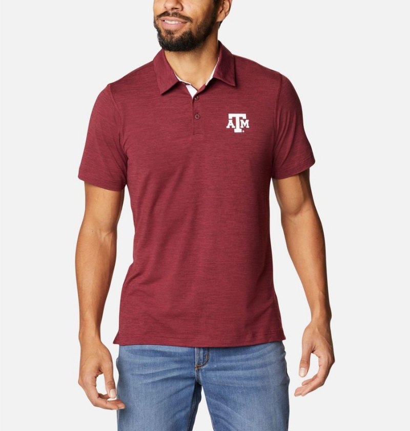 Burgundy Men\'s Columbia Collegiate Tech Trail - Texas A&M Polo Shirt | FRYXW-6183