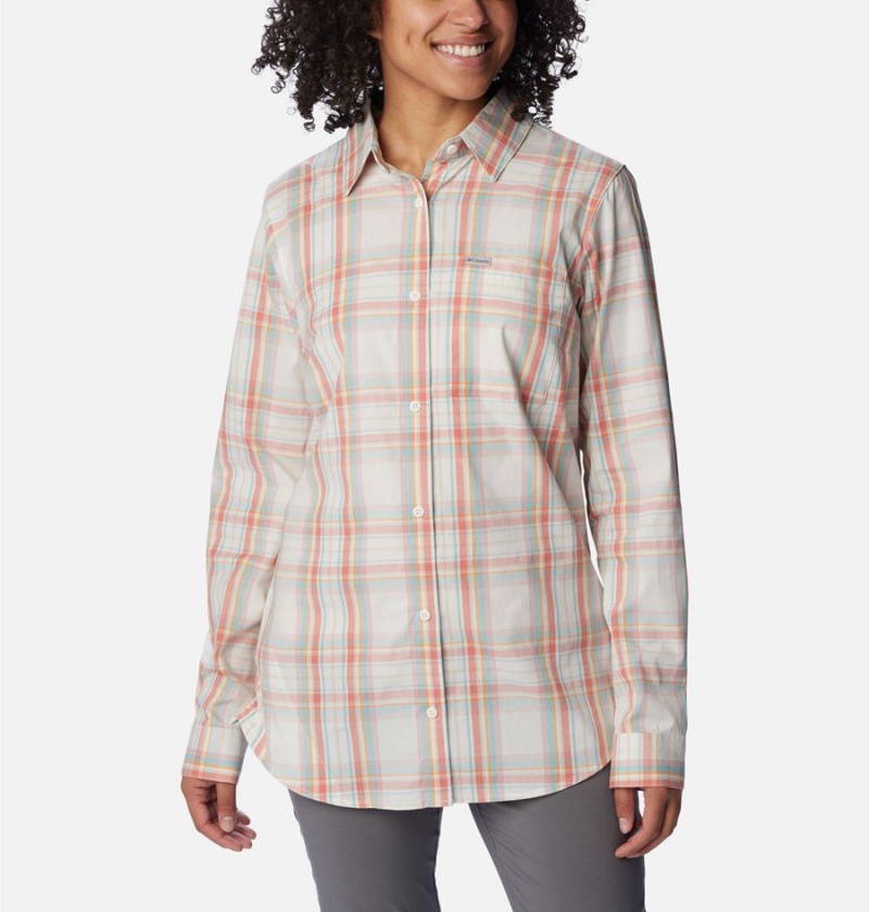 Coral Women\'s Columbia Anytime Patterned Long Sleeve Shirt | FEHAZ-7123