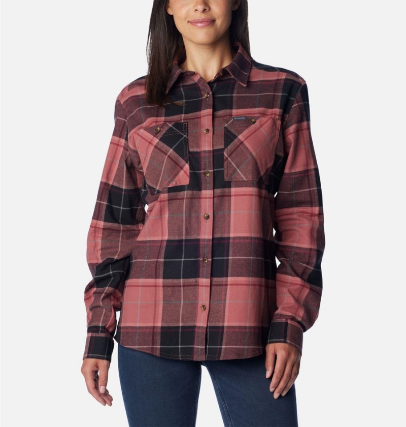 Coral Women\'s Columbia Clay Hills Stretch Flannel Shirt | DTLJZ-7149