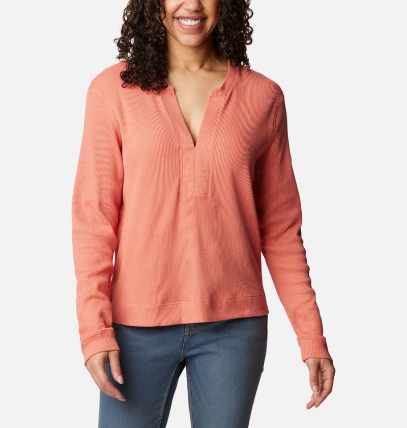 Coral Women\'s Columbia Holly Hideaway Waffle Long Sleeve Pullover | WAGNU-7136