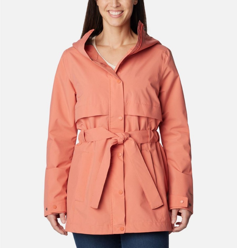 Coral Women\'s Columbia Long Valley Trench II Rain Jacket | EZTNQ-8645