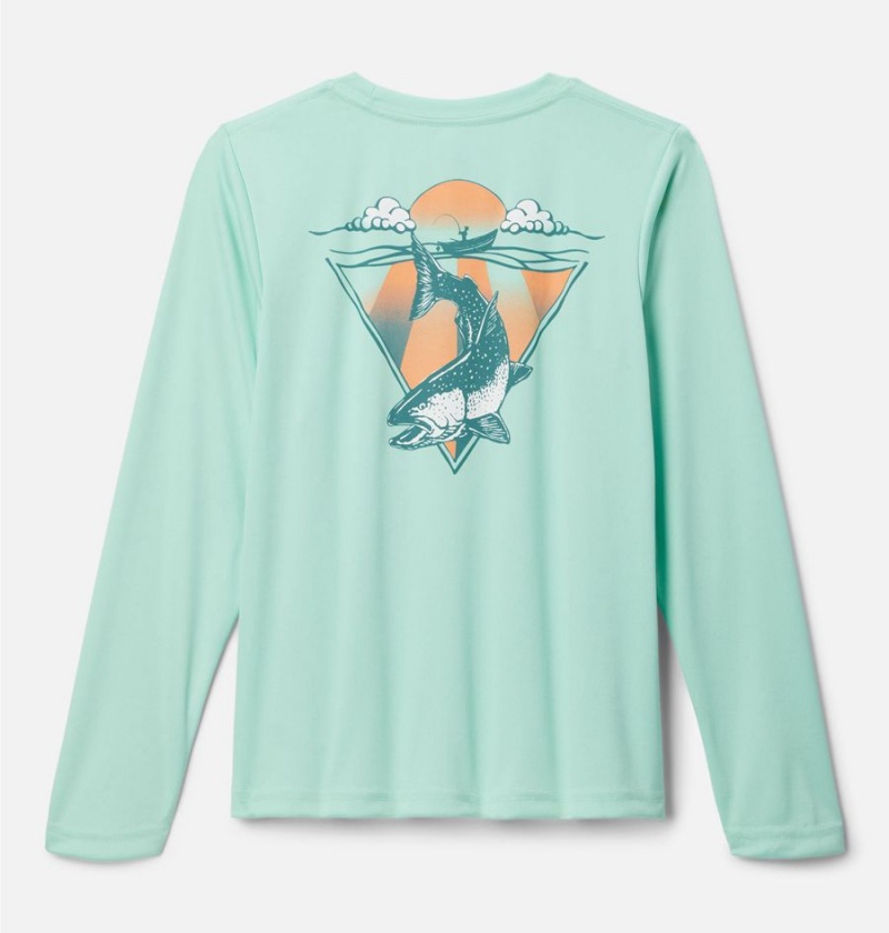 Green Kids' Columbia PFG Terminal Tackle Drag Time Long Sleeve T-Shirt | VLORZ-2506