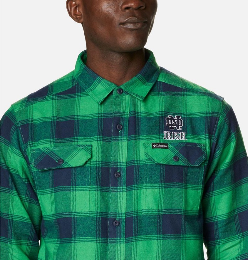 Green Men's Columbia Collegiate Flare Gun Flannel Long Sleeve - Notre Dame Shirt | MRHPE-1284