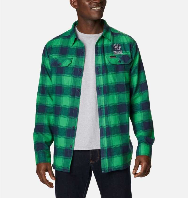 Green Men\'s Columbia Collegiate Flare Gun Flannel Long Sleeve - Notre Dame Shirt | MRHPE-1284