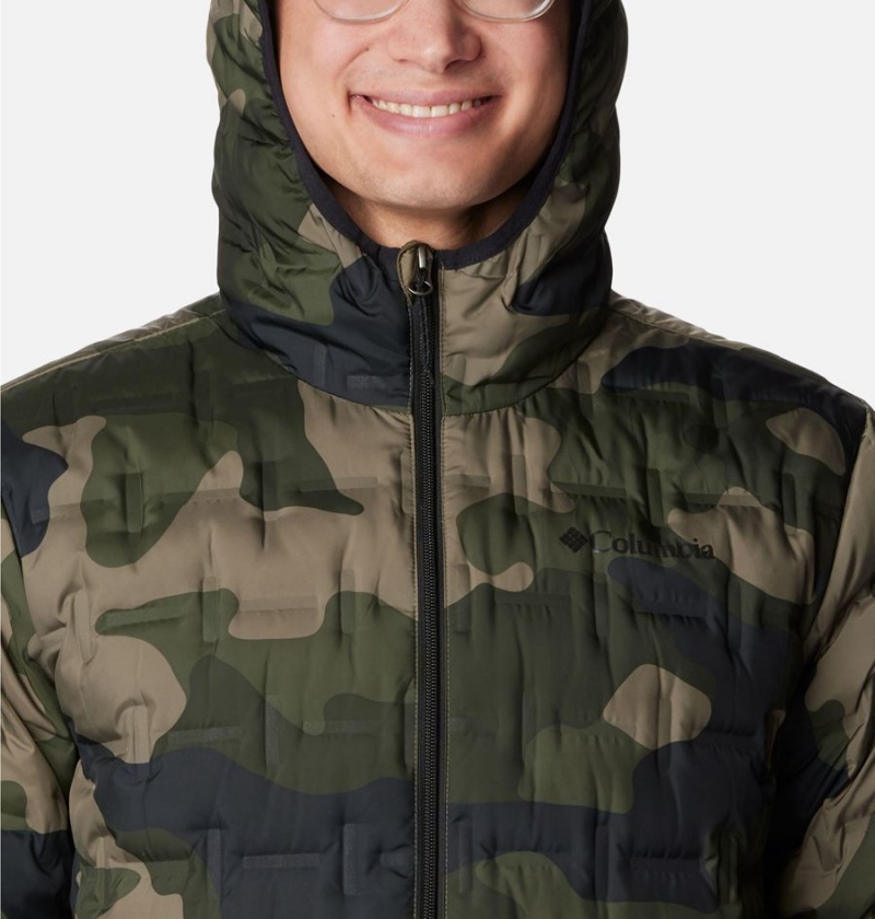 Green Men's Columbia Delta Ridge Hooded Insulated Puffer Jacket | OVKRF-6089