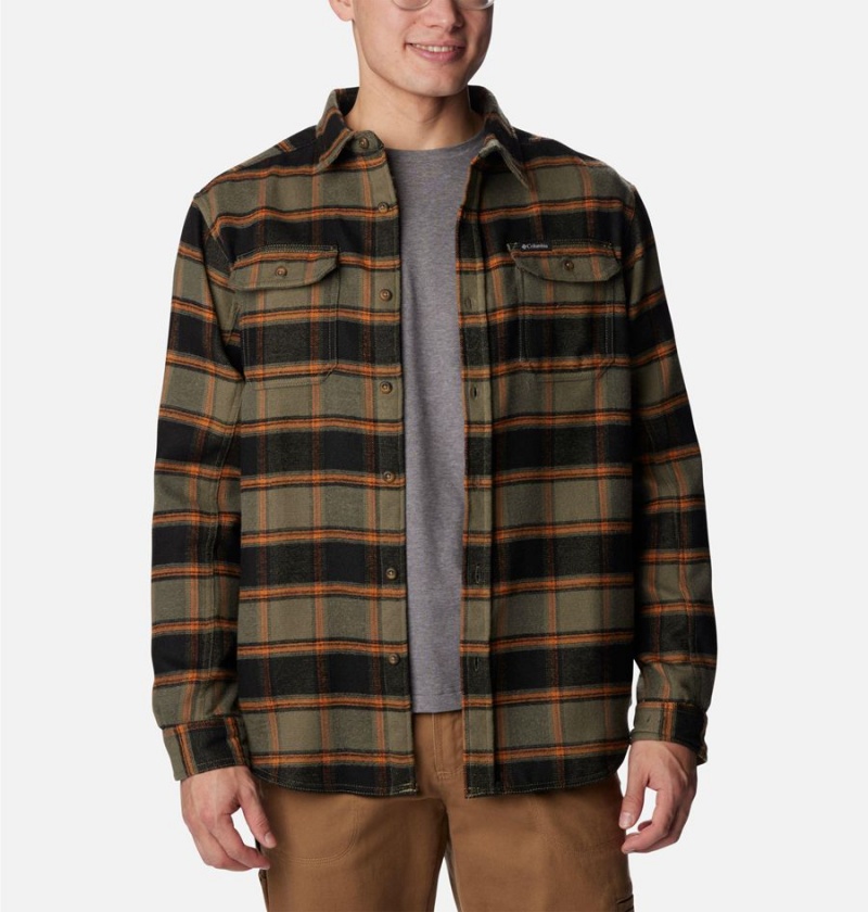 Green Men's Columbia Deschutes River Heavyweight Flannel Shirt | VCTXG-1709