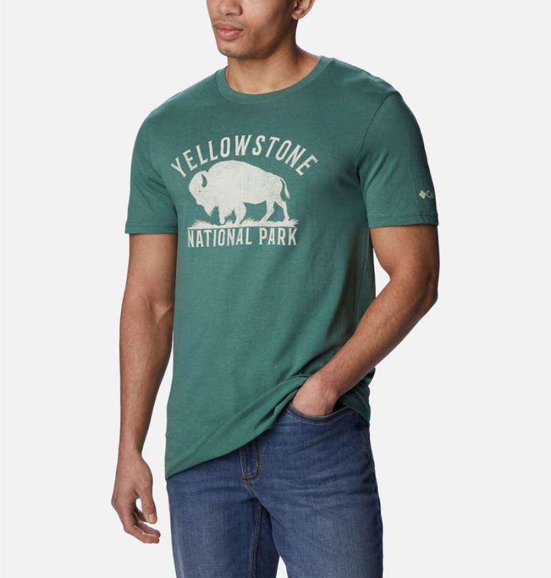 Green Men's Columbia NP Yellowstone Graphic T-Shirt | UMCPY-8260