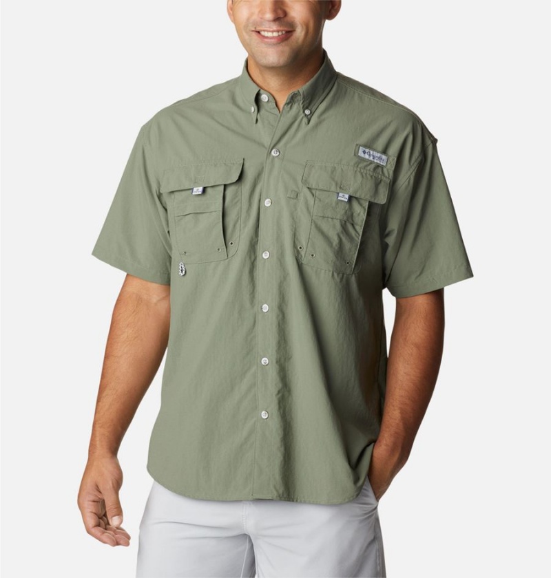 Green Men\'s Columbia PFG Bahama II Short Sleeve Shirt | HTMKL-3587