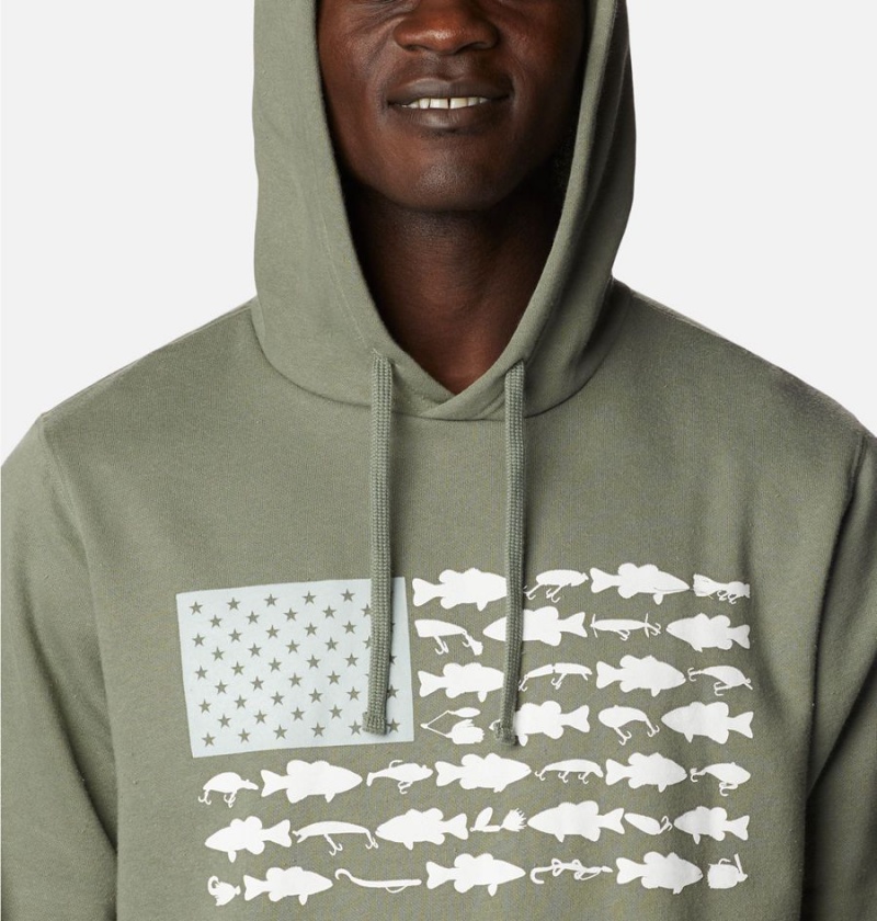 Green Men's Columbia PFG Fish Flag II Hoodie | BLYXR-8795