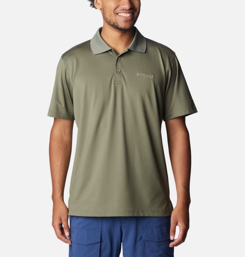 Green Men\'s Columbia PFG Skiff Cast Polo Shirt | OHDEF-1823