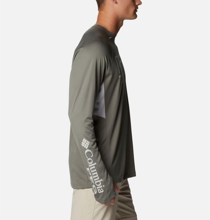 Green Men's Columbia PFG Terminal Tackle Vent Long Sleeve T-Shirt | WTDEU-5260