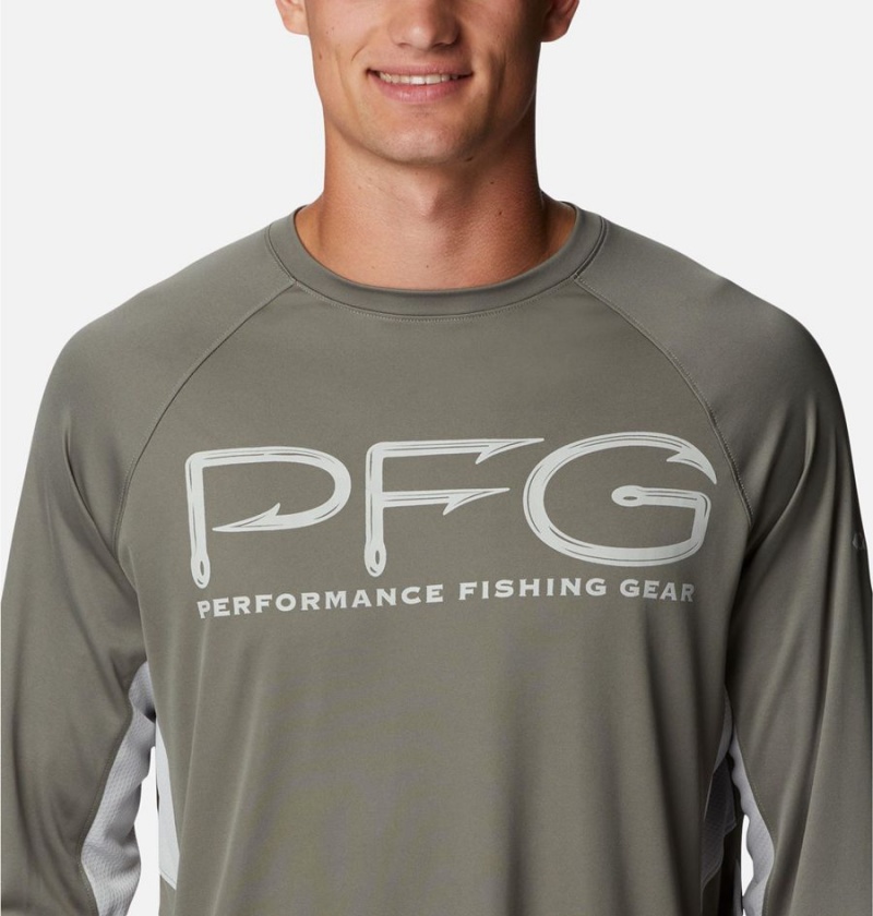 Green Men's Columbia PFG Terminal Tackle Vent Long Sleeve T-Shirt | WTDEU-5260