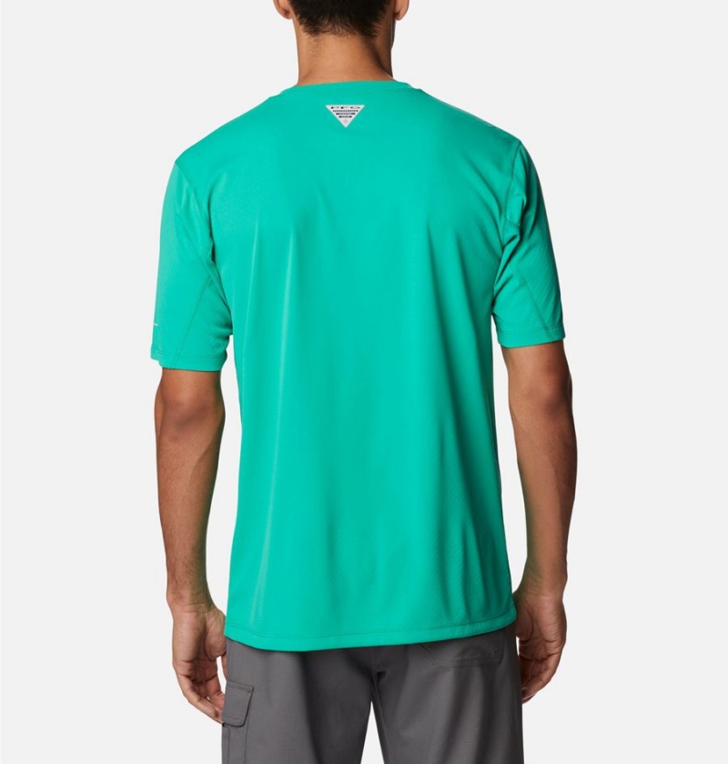 Green Men's Columbia PFG Zero Rules Short Sleeve T-Shirt | UNTQX-8163