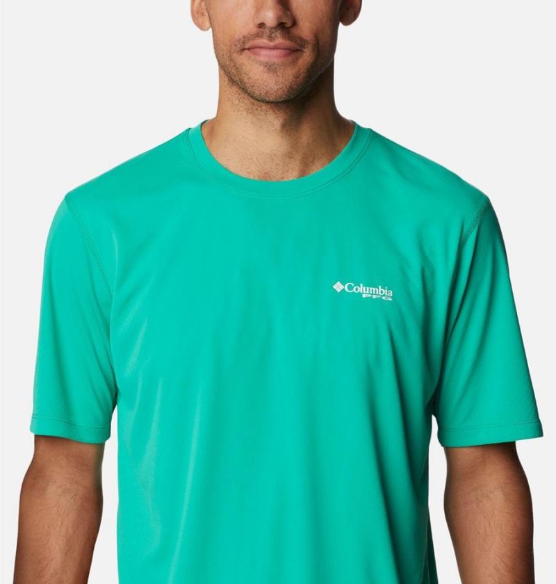 Green Men's Columbia PFG Zero Rules Short Sleeve T-Shirt | UNTQX-8163