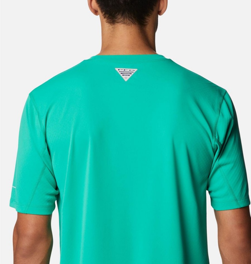 Green Men's Columbia PFG Zero Rules Short Sleeve T-Shirt | UNTQX-8163