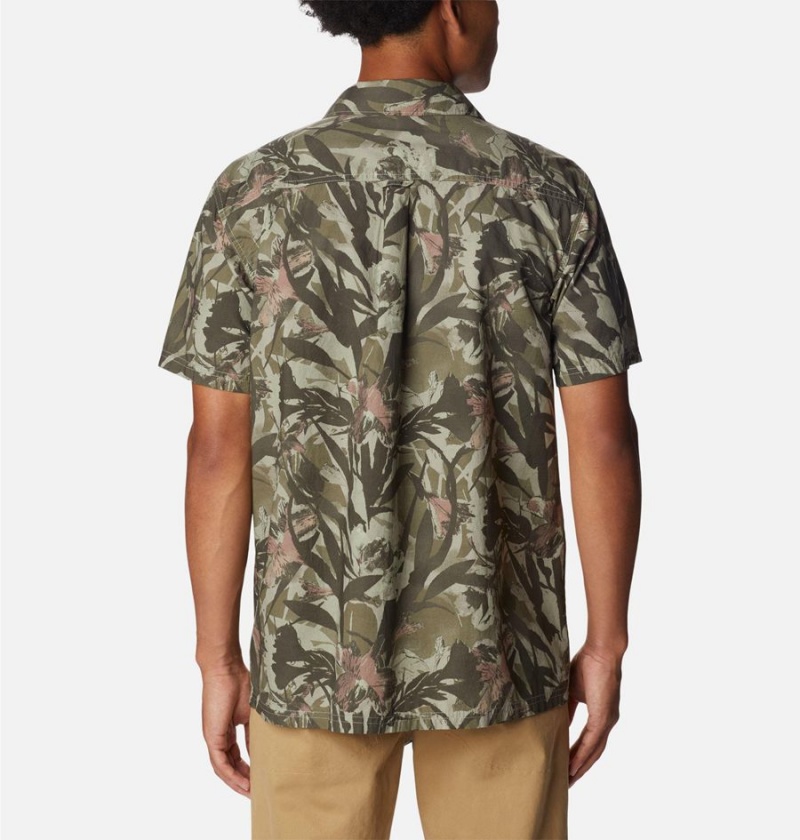 Green Men's Columbia Pine Canyon Short Sleeve Shirt | XOQJN-6293