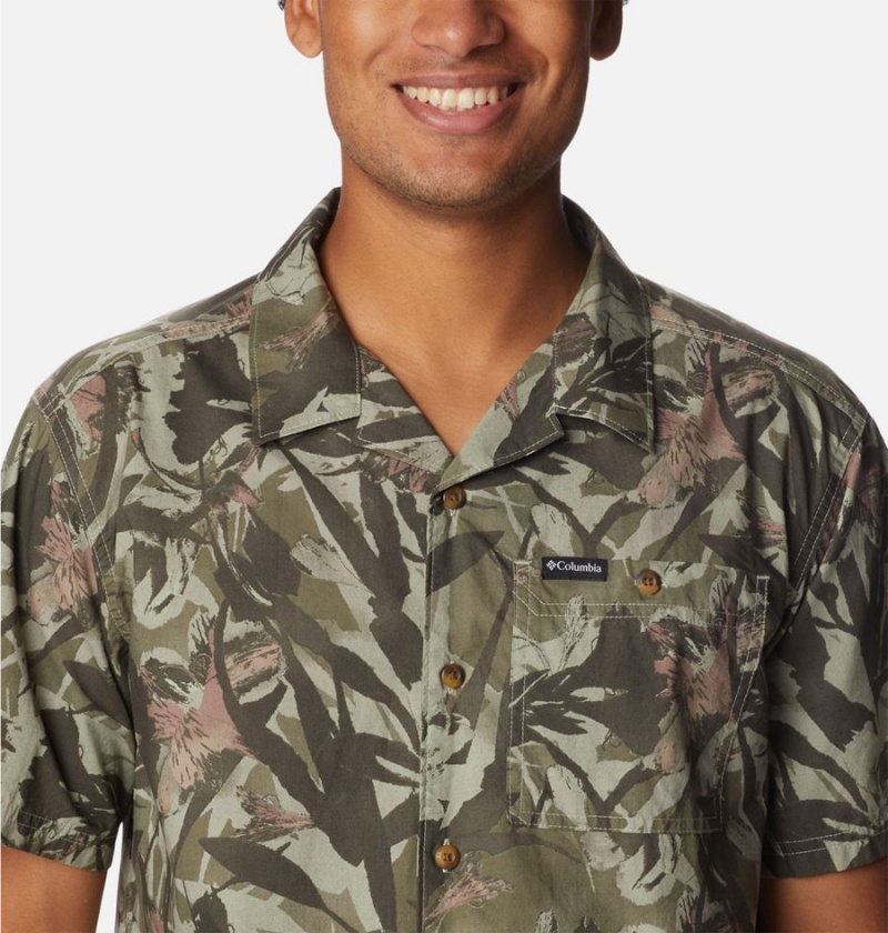 Green Men's Columbia Pine Canyon Short Sleeve Shirt | XOQJN-6293