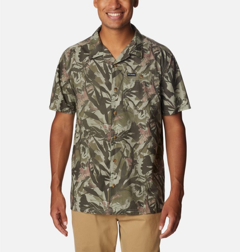 Green Men\'s Columbia Pine Canyon Short Sleeve Shirt | XOQJN-6293