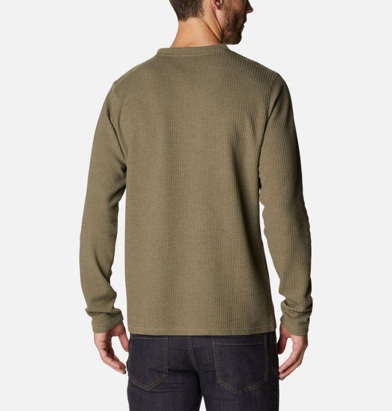 Green Men's Columbia Pine Peak II Waffle Long Sleeve Crew T-Shirt | CLOYQ-9506