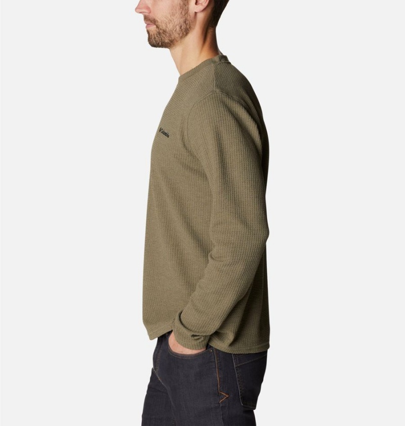 Green Men's Columbia Pine Peak II Waffle Long Sleeve Crew T-Shirt | CLOYQ-9506