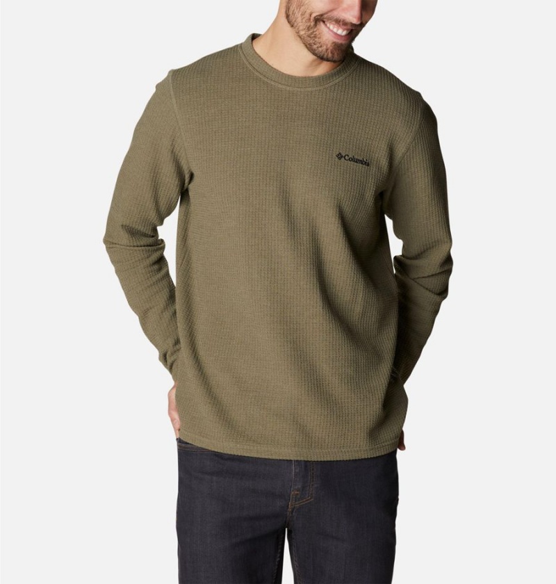 Green Men's Columbia Pine Peak II Waffle Long Sleeve Crew T-Shirt | CLOYQ-9506