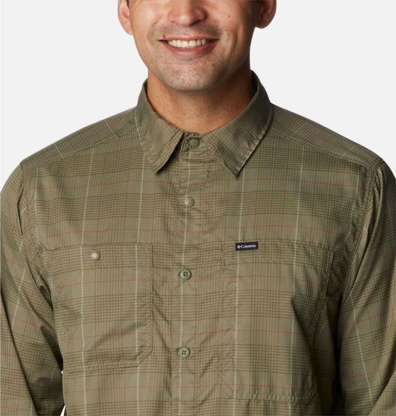 Green Men's Columbia Silver Ridge Utility Lite Plaid Long Sleeve Shirt | CBAUR-1574