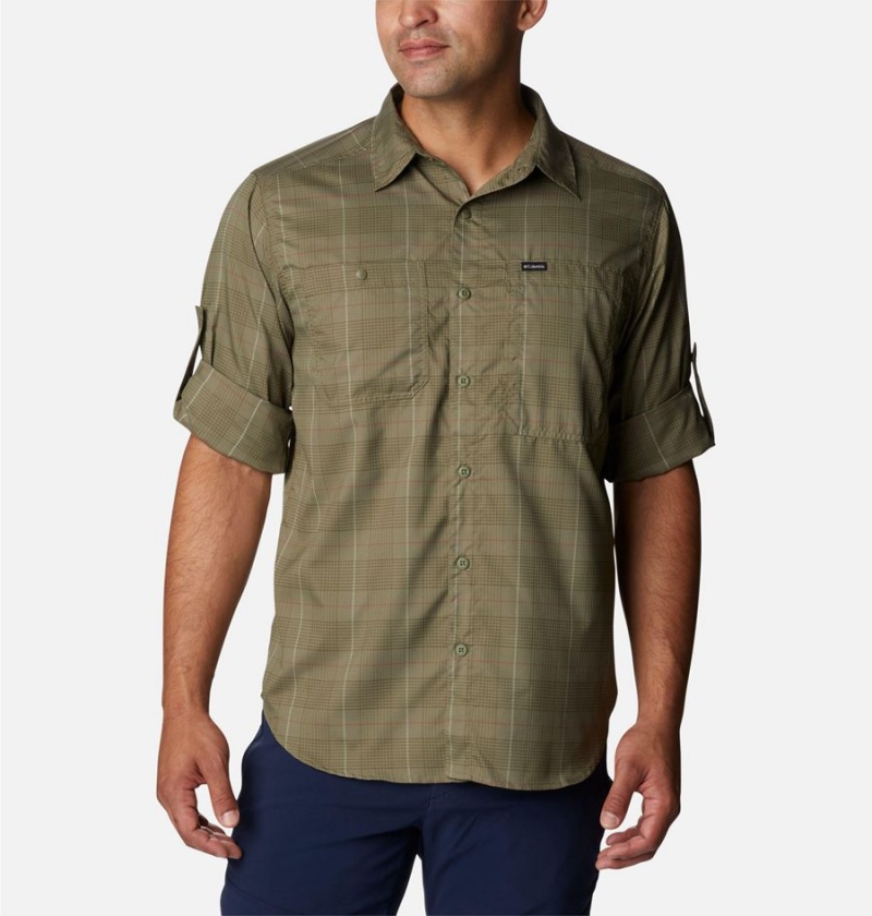 Green Men's Columbia Silver Ridge Utility Lite Plaid Long Sleeve Shirt | CBAUR-1574