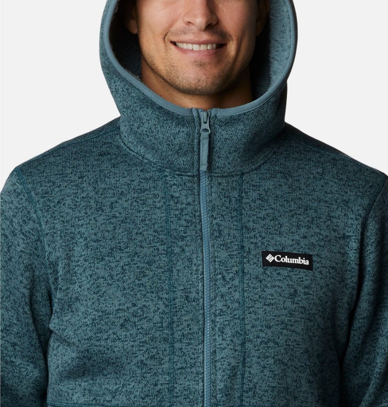 Green Men's Columbia Sweater Weather Full Zip Hoodie Fleece Jacket | OAIJT-6014