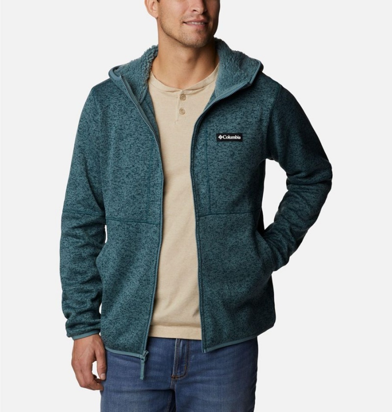 Green Men's Columbia Sweater Weather Full Zip Hoodie Fleece Jacket | OAIJT-6014