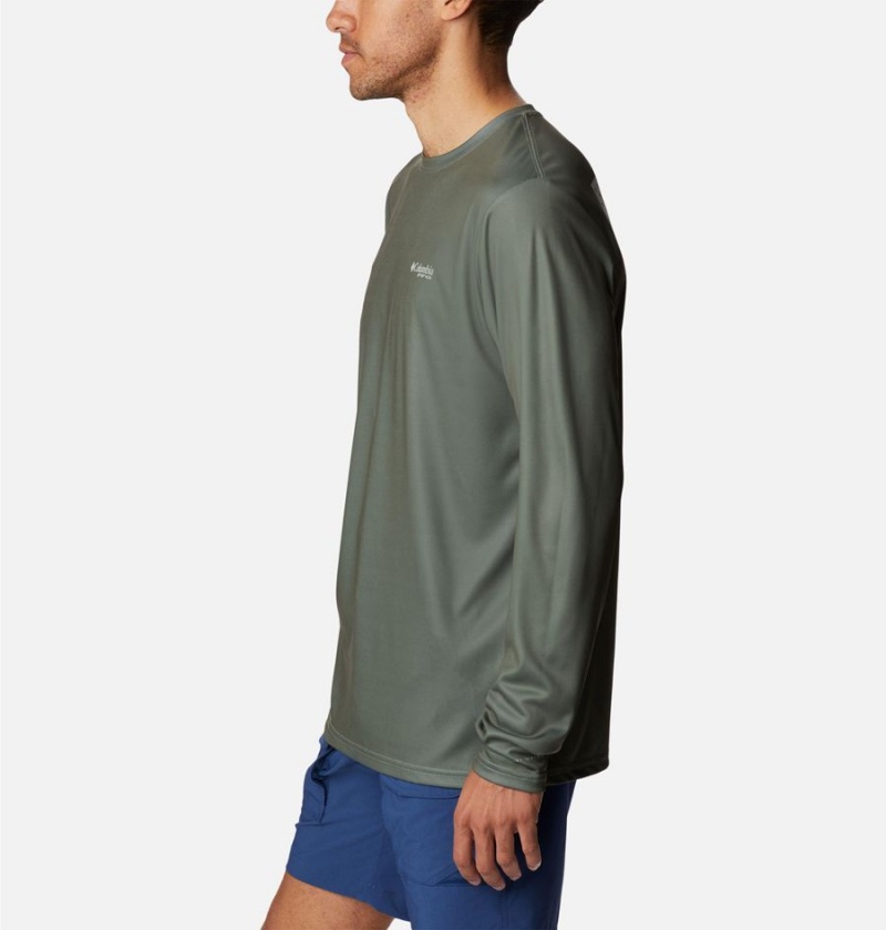 Green Men's Columbia Terminal Tackle PFG Fish Flag Long Sleeve T-Shirt | QKVCN-6401