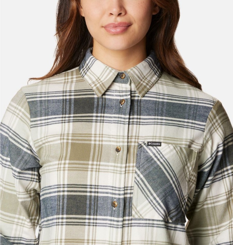 Green Women's Columbia Calico Basin Flannel Long Sleeve Shirt | FVEXW-8604