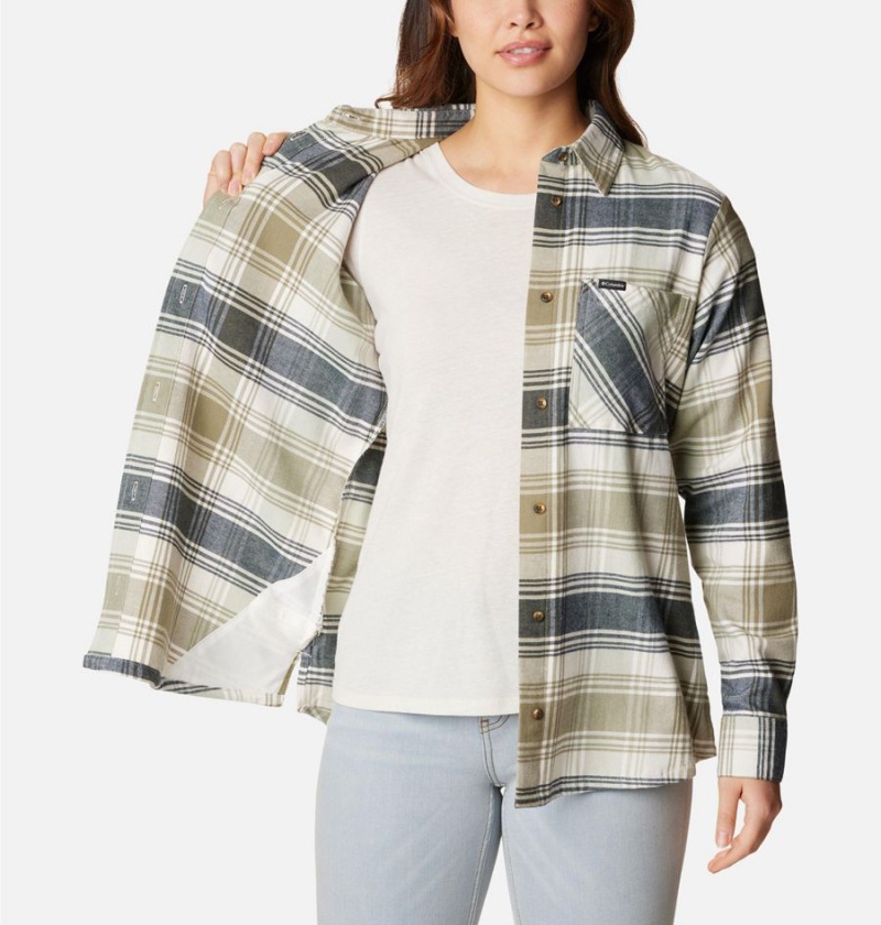 Green Women's Columbia Calico Basin Flannel Long Sleeve Shirt | FVEXW-8604