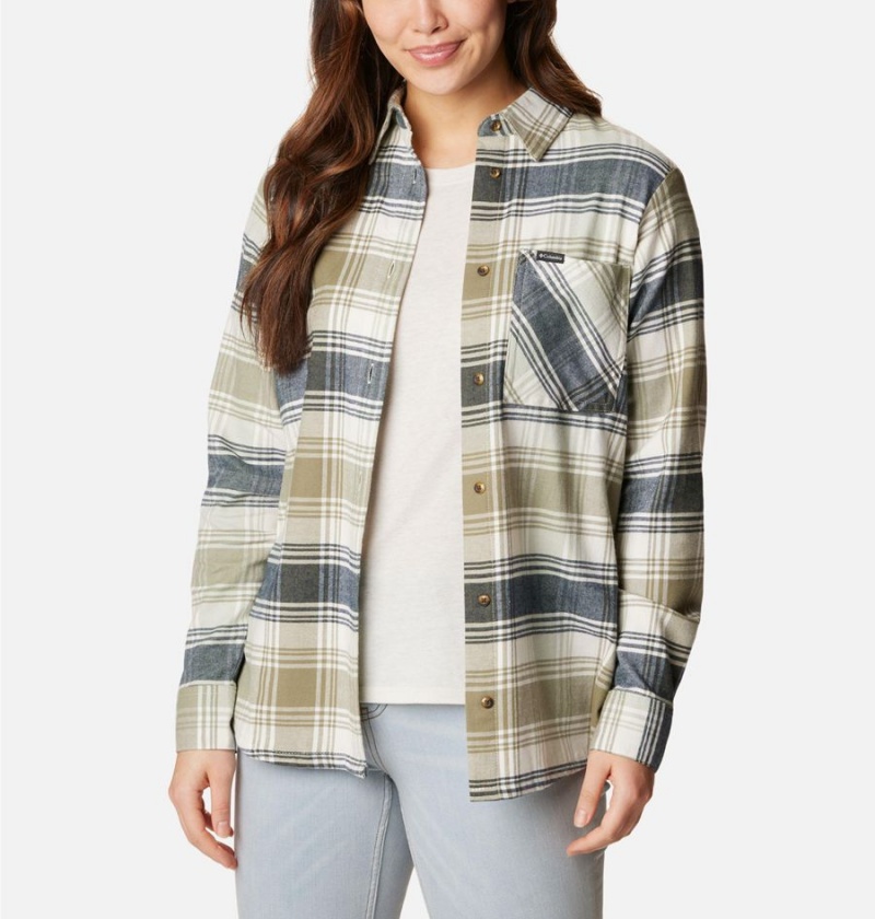 Green Women's Columbia Calico Basin Flannel Long Sleeve Shirt | FVEXW-8604